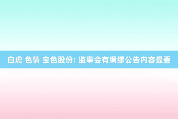 白虎 色情 宝色股份: 监事会有绸缪公告内容提要