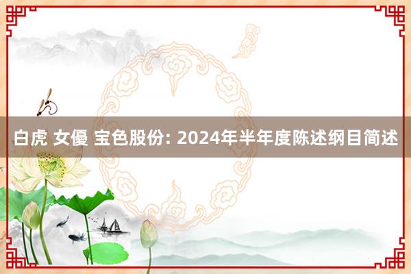 白虎 女優 宝色股份: 2024年半年度陈述纲目简述